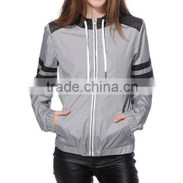 Grey & Black Athletic Stripe Windbreaker jacket for women