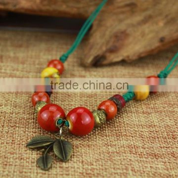 Ethnic style ceramic necklace long necklace for girls