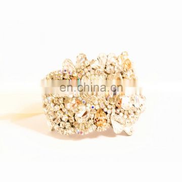 Aidocrystal Handmade champagne crystal bridal cuff bracelet with rhinestone clasp or ribbon tie