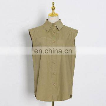 TWOTWINSTYLE  Lapel Collar Sleeveless Casual Loose Blouse Female Korean Minimalist