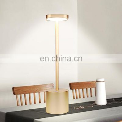 Amazon Luxury aluminium home decorative restaurant gold lampe bedside led table lamp outdoor rechargeable