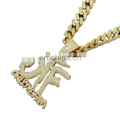 Custom Brush Cursive Letter Two Tone Pendant Name Necklace Baguettes Chain Micro Paved CZ Personalized Hiphop Jewelry