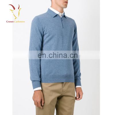 Mens Polo Shirt Solid Color Zipper Sweater