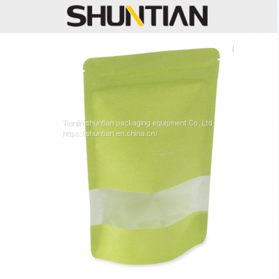 4 oz green rice paper stand up pouch with window zip pouch packaging