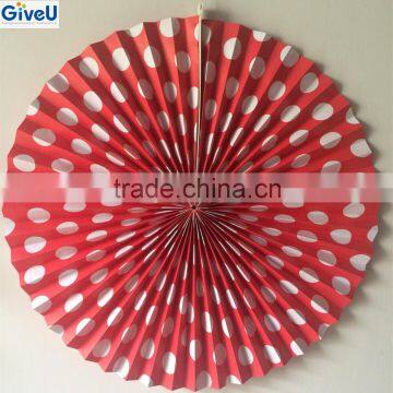 2016 New Design Red Heart Valentine Decoration Haning Paper Solar Fan