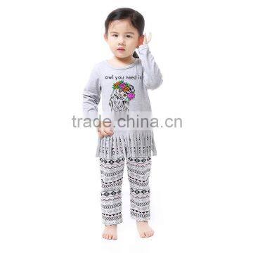 Wholesale Children's Boutique Clothing Fall Cotton Grey Outfit For Baby Girls With Tassel