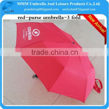 21inch red purse3 fold pocket umbrella