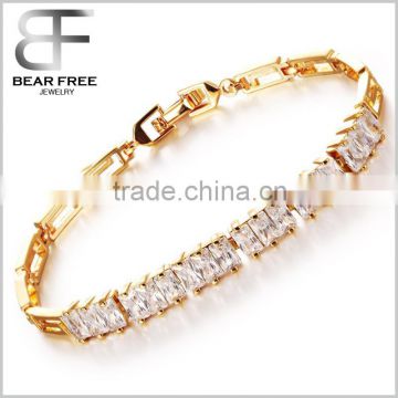 Special Design Yellow Gold-Filled Square Cubic Zirconia Tennis Bracelet For Women Jewelry