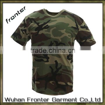 100% cotton collarless o-neck short sleeves military men woodland camouflage custom t shirt