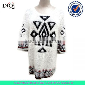 women's wholesale O neck white and wide sleeves pullover sweater