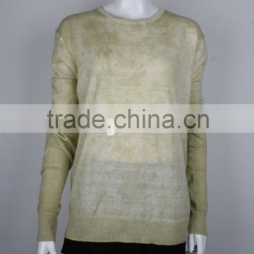Ladies' round neck long sleeve pullover knitted sweater with dirty wash