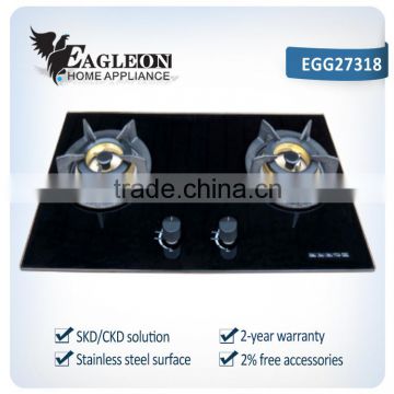 EGG27318 73cm Vietnam temper glass built-in 2 burner gas hob/ gas cooker/ gas stove, double brass burners, copper gas pipe