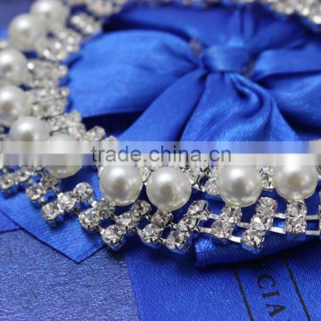 2016 rhinestone pearl bridal trim chain for dress decorative brass trim