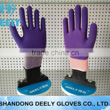 13guage nylon Latex coated crinkle finish safety pvc sandy nail gloves for cutting green 27cm