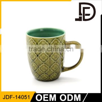 Drinkware colorful embossed logo ceramic mug, logo mugs no minimum