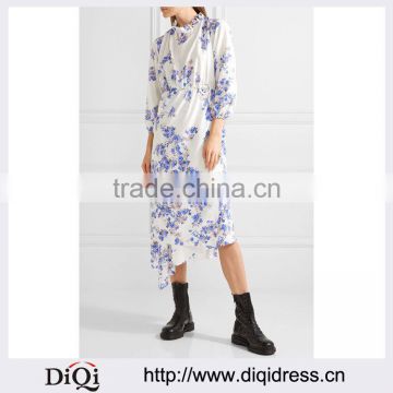 Wholesale Ladies Apparel Asymmetric Floral-print Stretch-crepe Wrap Dress(DQE0391D)