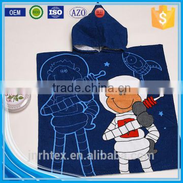 Alibaba Trade Assurance combed cotton screen printing velour beach kids hooded poncho towel