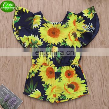 INS Baby Girl Jumpsuit Kids Summer sunflower Print Romper Short sleeve