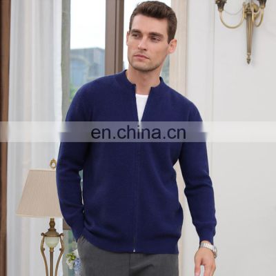 Men Oversize Thick Merino Wool Cashmere Knit Business Zip Cardigan Sweater