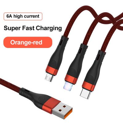 Wholesale High quality 6A high current /66W super fast charging micro usb cable 3 in 1 for mobile phone