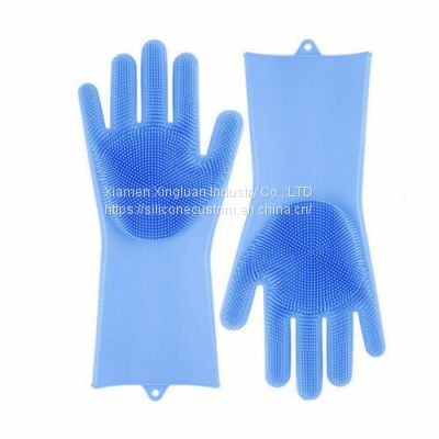 Silicone Rubber Dish Washing Gloves Kitchen Pet Bath Cleaning Scrubber