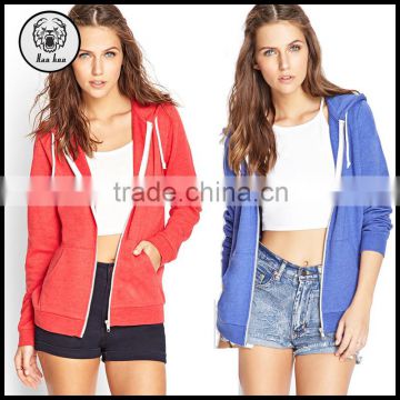 Women Knit Zip Up Heathered Hoodies with Drawstring