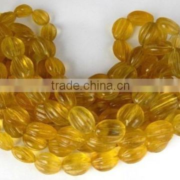 1 Strand Natural yellow fluorite Carving Melon Cut Free Size Rondelle