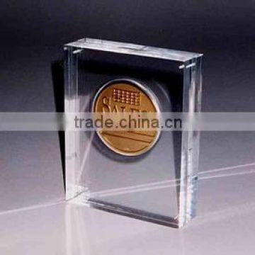 Crystal Clear Acrylic Coin Sand Embedment Paperweight                        
                                                Quality Choice