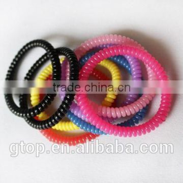 Plastic mixed color elastic quality candy cheap women telephone wire hair circle