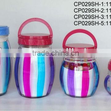 CP029SH hand-painted glass storage jar with plastic lid