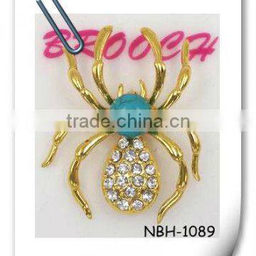 Wholesale rhinestone spider brooch with turquoise stone