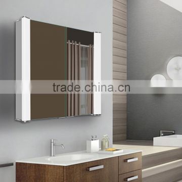 Fashion Wall Medicine Cabinet with light,with soft close double sided miror doors,shaver shocket and vertical strip illumination