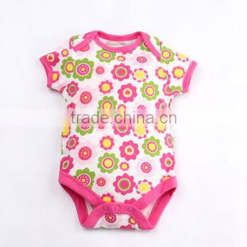 2015 latest design spring 0-6 months baby romper pure cotton short sleeve Newborn Baby Clothes pink printed flowers Bodysuits