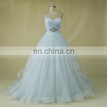 Backless Tulle Light Blue And White Wedding Dress