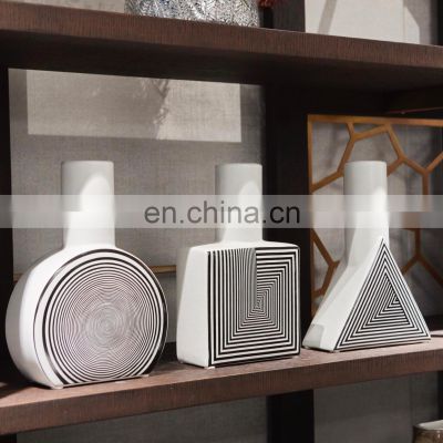 Modern Nordic Simple Black White Tabletop Porcelain Geometric Vase Ceramic For Home Decor