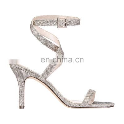 ladies sexy glitter high heels cross strap ankle strap design sandals shoes women's fully glitter decorated design shoe