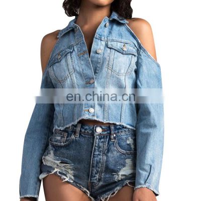 Factory clearance new fashion sexy strapless short jeans jacket women's motorcycle handsome jeans