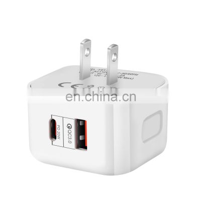 High Quality US Standard PD 20W charger dual port Type-c+QC3.0  Usb Wall Charger usb c 18pd wall charger for iPhon 12