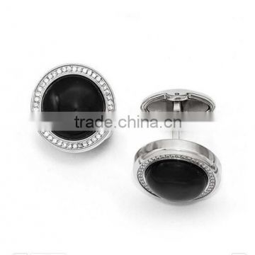 Stainless Steel Polished with CZ and Onyx Circle Cuff Links