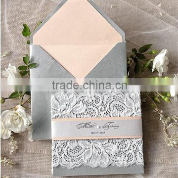 Hot sale attractive & elegant rustic theme gray lace wedding invitations                        
                                                Quality Choice