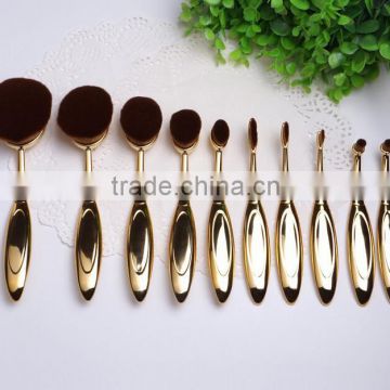 hot sale 10pcs toothbrush style makeup brushes set with gold handle for gift