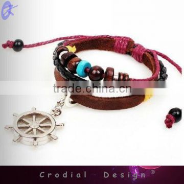2013 Cheap Wholesale Fashion Rudder Bracelet Leather Bracelet With Rudder Pendant For Young Girls