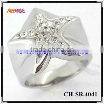 Starfish shape diamond inlay stainless steel ladies ring for party