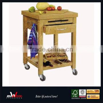 natural finish E1 MDF with drawer rolling food service trolley