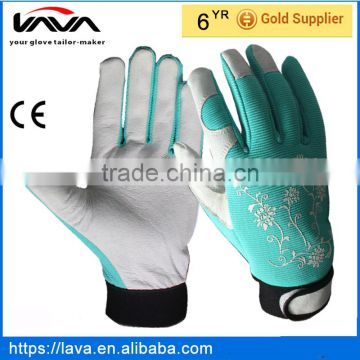Top quality elastic hook and loop cuff closure pig grain leather palm glove