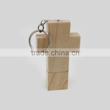 Factory Low Price whosales Cross wood USb Flash drive Laser engraving Wooden Usb 28MB-64GB