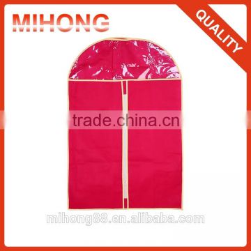 Top quality red with pvc window non woven foldable suit cover garment bag