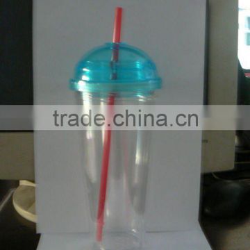 16oz double wall plastic cup with straw and dome lid and paper insert