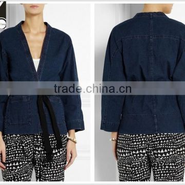 woman long sleeve denim jacket, plus size kimono jacket SYA15054