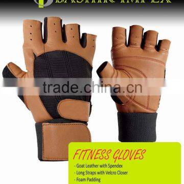 BROWN QUALITY LEATHER WEIGHTLIFTING GLOVES WITH PADDING